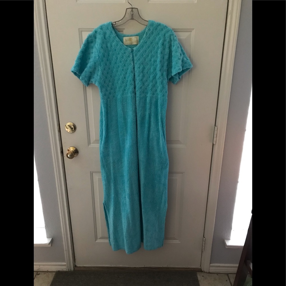 Stan Herman Turquoise zip shortsleeve long Robe M